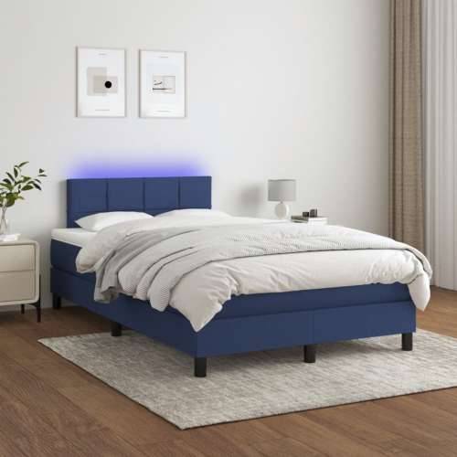 Krevet box spring s madracem LED plavi 120 x 200 cm od tkanine - Plava 120 x 200 cm Blok s kvadratima Cijena