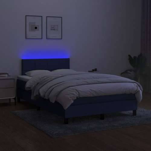 Krevet box spring s madracem LED plavi 120 x 200 cm od tkanine - Plava 120 x 200 cm Blok s kvadratima Cijena