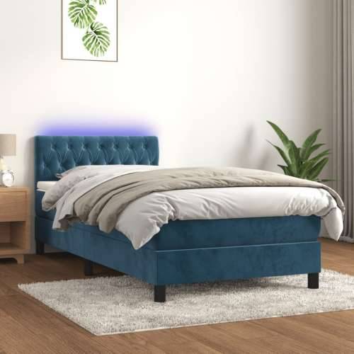 Krevet box spring s madracem LED tamnoplavi 90x200 cm baršun - Tamno plava 90 x 200 cm Dizajn s gumbima Cijena