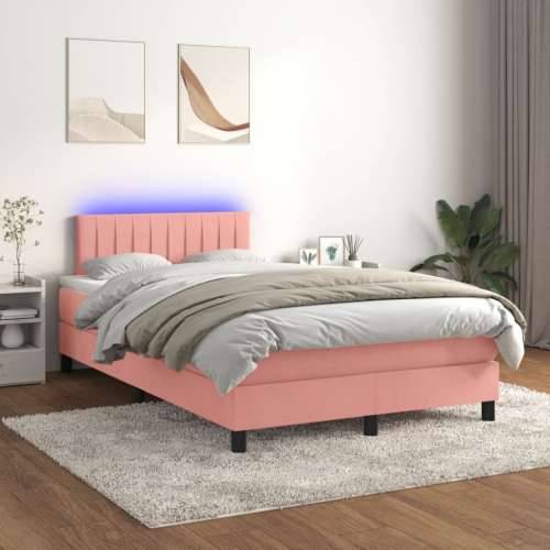 Krevet box spring s madracem LED ružičasti 120x200cm baršunasti - Ružičasta 120 x 200 cm Okomite pruge Cijena