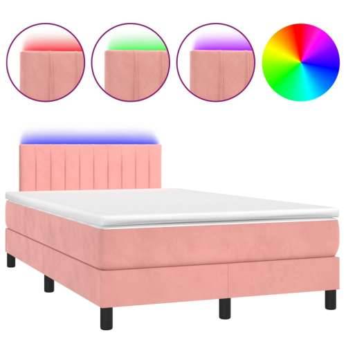 Krevet box spring s madracem LED ružičasti 120x200cm baršunasti - Ružičasta 120 x 200 cm Okomite pruge Cijena