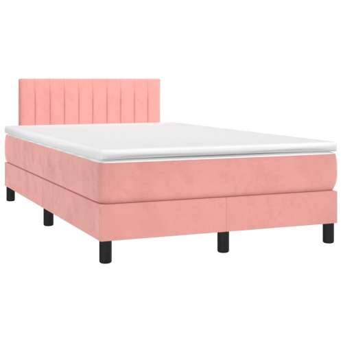Krevet box spring s madracem LED ružičasti 120x200cm baršunasti - Ružičasta 120 x 200 cm Okomite pruge Cijena
