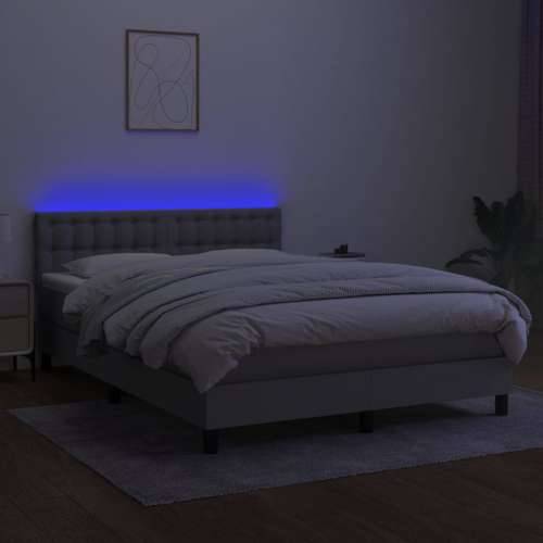 Krevet box spring s madracem LED svjetlosivi 140x200 cm tkanina - Svjetlosiva 140 x 200 cm gumbi Cijena