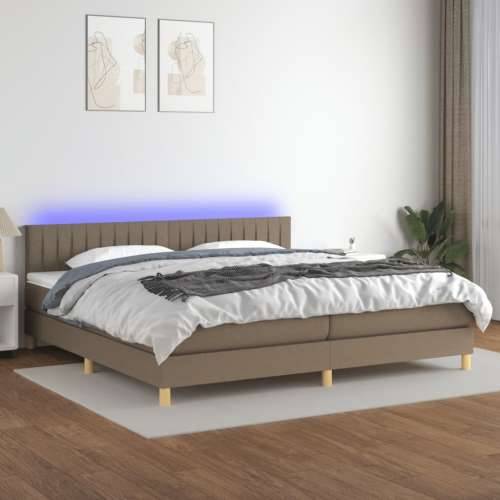 Krevet box spring s madracem LED smeđesivi 200x200 cm tkanina - Sivo-smeđa 200 x 200 cm Okomite pruge Cijena