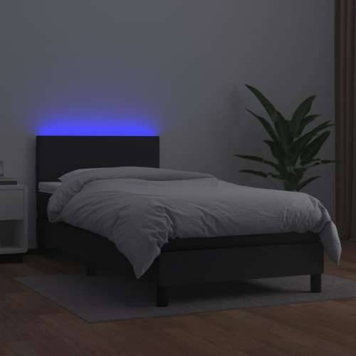 Krevet box spring s madracem LED crni 90x200 cm od umjetne kože - Crna 90 x 200 cm Gladak dizajn Cijena