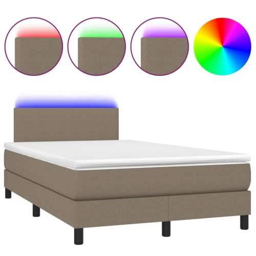 Krevet box spring s madracem LED smeđesivi 120 x 200 cm tkanina - Sivo-smeđa 120 x 200 cm Gladak dizajn Cijena