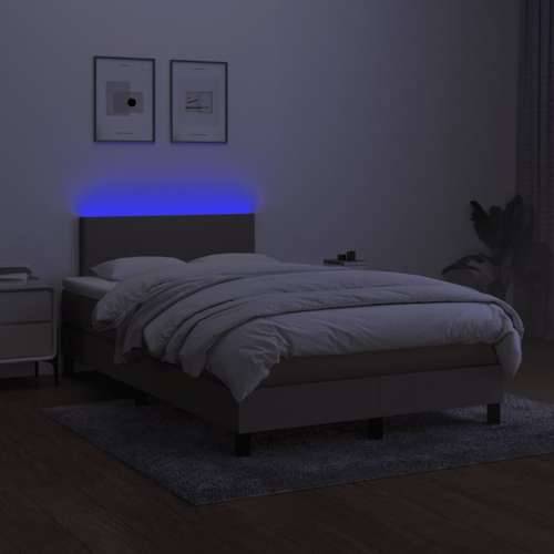 Krevet box spring s madracem LED smeđesivi 120 x 200 cm tkanina - Sivo-smeđa 120 x 200 cm Gladak dizajn Cijena