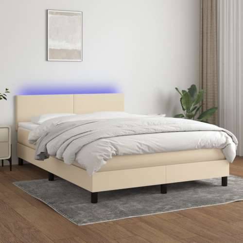 Krevet box spring s madracem LED krem 140x190 cm od tkanine - Krema 140 x 190 cm Gladak dizajn Cijena