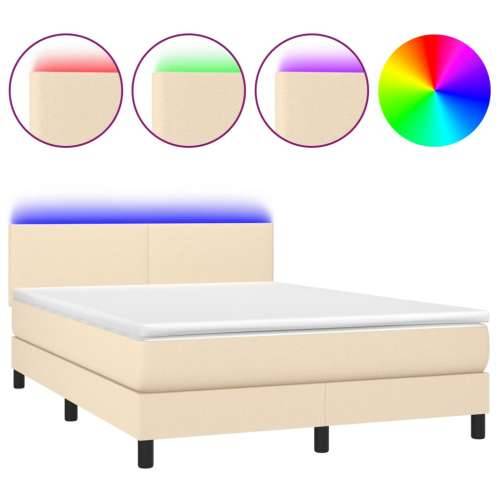Krevet box spring s madracem LED krem 140x190 cm od tkanine - Krema 140 x 190 cm Gladak dizajn Cijena