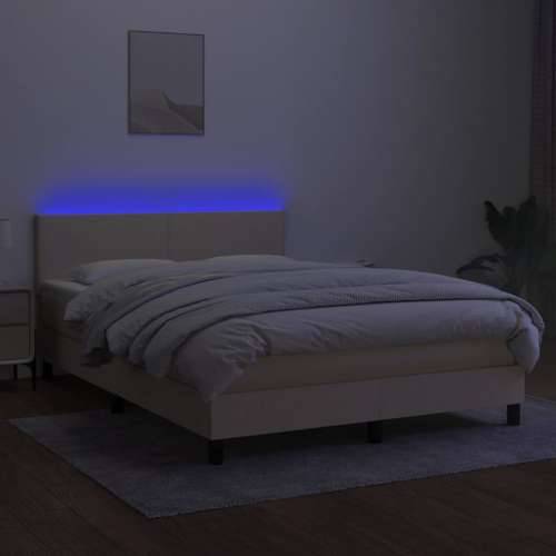 Krevet box spring s madracem LED krem 140x190 cm od tkanine - Krema 140 x 190 cm Gladak dizajn Cijena