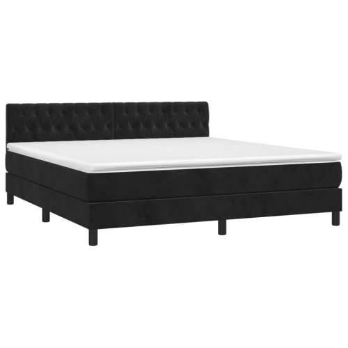 Krevet box spring s madracem LED crni 180x200 cm baršun - Crna 180 x 200 cm Dizajn s gumbima Cijena