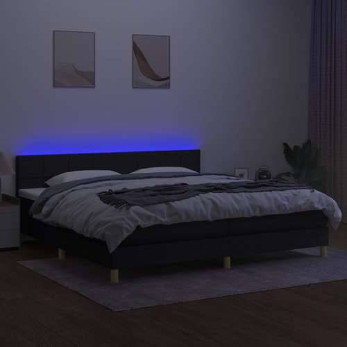 Krevet box spring s madracem LED crni 200x200 cm od tkanine - Crna 200 x 200 cm Blok s kvadratima Cijena