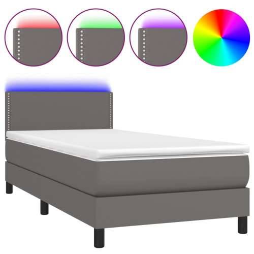 Krevet box spring s madracem LED sivi 80x200 cm od umjetne kože - Siva 80 x 200 cm Obično s čavlima Cijena