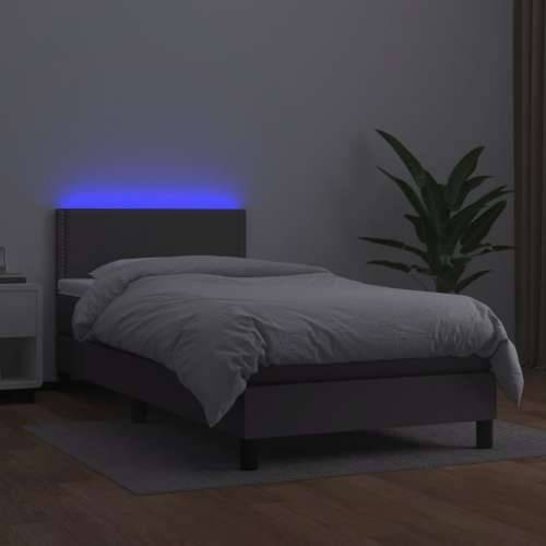 Krevet box spring s madracem LED sivi 80x200 cm od umjetne kože - Siva 80 x 200 cm Obično s čavlima Cijena