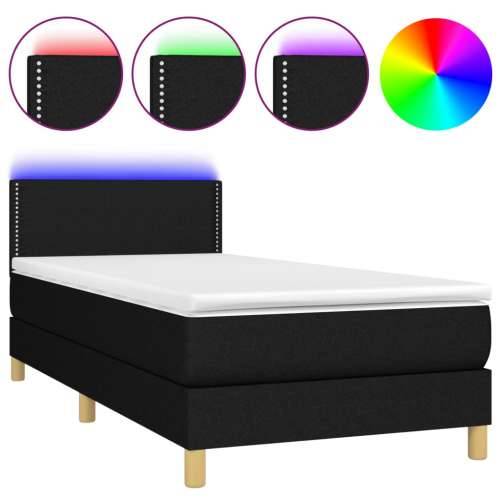 Krevet box spring s madracem LED crni 100x200 cm od tkanine - Crna 100 x 200 cm Obično s čavlima Cijena