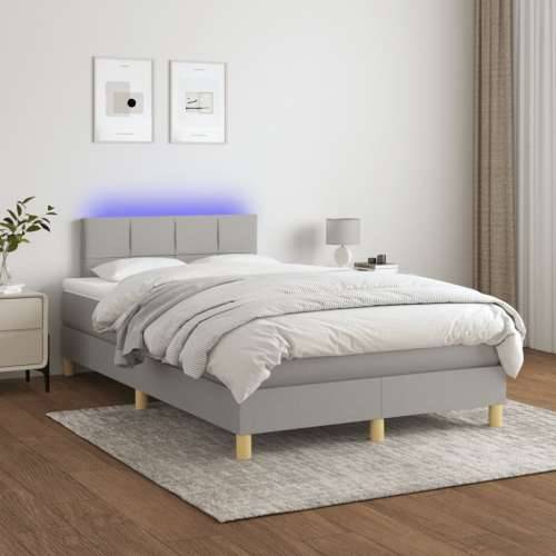 Krevet box spring s madracem LED svjetlosivi 120x200 cm tkanina - Svjetlosiva 120 x 200 cm Blok s kvadratima Cijena