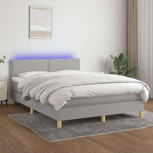 Krevet box spring s madracem LED svjetlosivi 140x200 cm tkanina - Svjetlosiva 140 x 200 cm Obično s čavlima Cijena