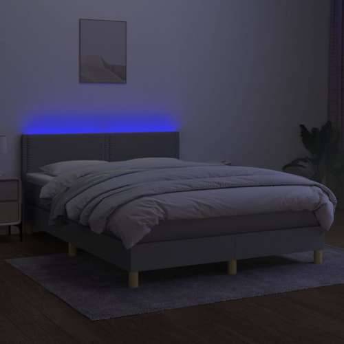 Krevet box spring s madracem LED svjetlosivi 140x200 cm tkanina - Svjetlosiva 140 x 200 cm Obično s čavlima Cijena