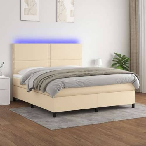 Krevet box spring s madracem LED krem 180x200 cm od tkanine - Krema 180 x 200 cm Obično s čavlima Cijena