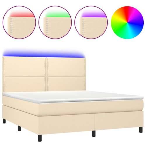 Krevet box spring s madracem LED krem 180x200 cm od tkanine - Krema 180 x 200 cm Obično s čavlima Cijena