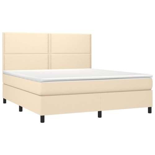 Krevet box spring s madracem LED krem 180x200 cm od tkanine - Krema 180 x 200 cm Obično s čavlima Cijena