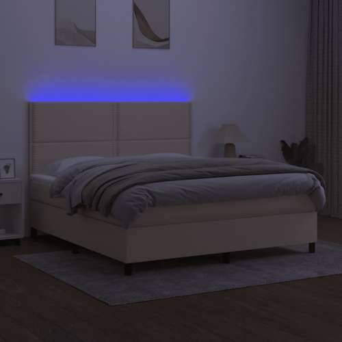 Krevet box spring s madracem LED krem 180x200 cm od tkanine - Krema 180 x 200 cm Obično s čavlima Cijena