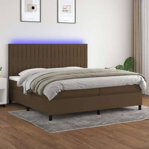 Krevet box spring s madracem LED tamnosmeđi 200x200 cm tkanina - Tamno smeđa 200 x 200 cm Okomite pruge Cijena