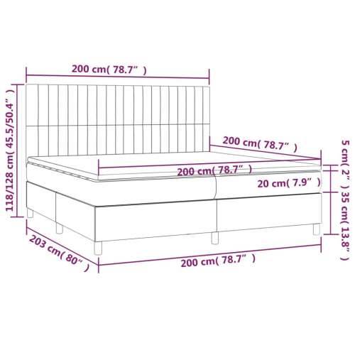 Krevet box spring s madracem LED tamnosmeđi 200x200 cm tkanina - Tamno smeđa 200 x 200 cm Okomite pruge Cijena