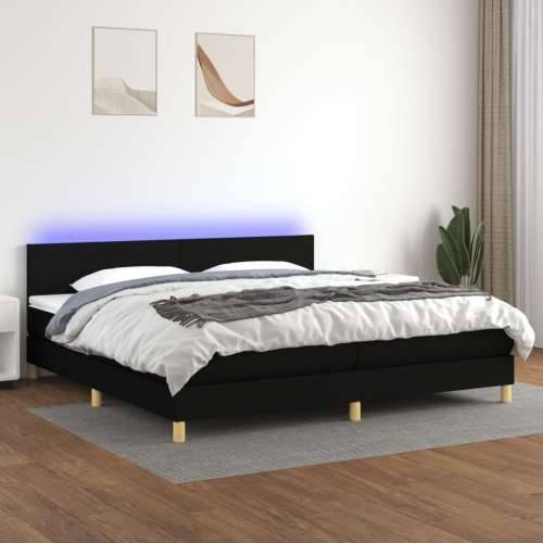 Krevet box spring s madracem LED crni 200x200 cm od tkanine - Crna 200 x 200 cm Gladak dizajn Cijena