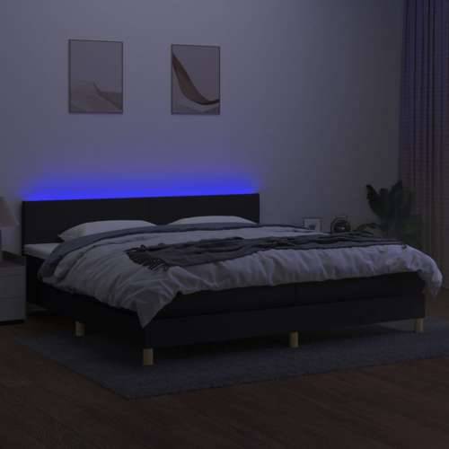 Krevet box spring s madracem LED crni 200x200 cm od tkanine - Crna 200 x 200 cm Gladak dizajn Cijena