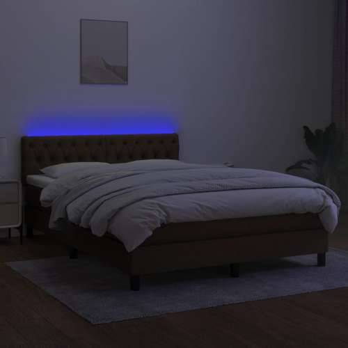 Krevet box spring s madracem LED tamnosmeđi 140x190 cm tkanina - Tamno smeđa 140 x 190 cm Dizajn s gumbima Cijena