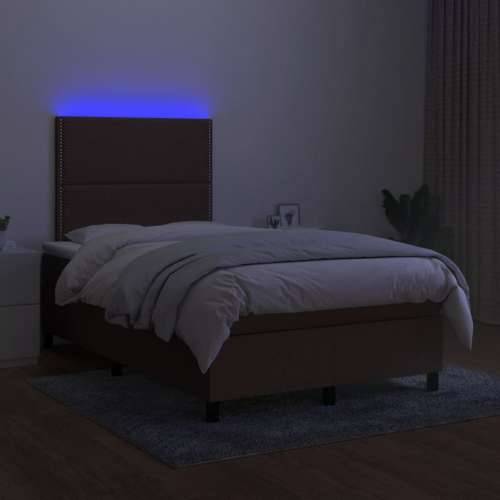 Krevet box spring s madracem LED tamnosmeđi 120x200 cm tkanina - Tamno smeđa 120 x 200 cm Obično s čavlima Cijena