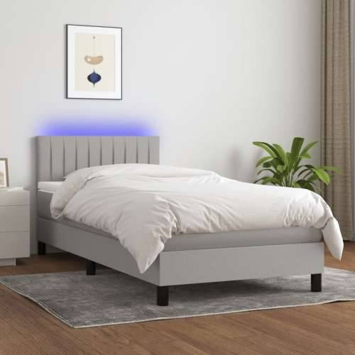 Krevet box spring s madracem LED svjetlosivi 100x200 cm tkanina - Svjetlosiva 100 x 200 cm Okomite pruge Cijena