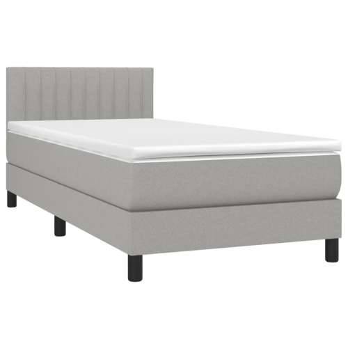 Krevet box spring s madracem LED svjetlosivi 100x200 cm tkanina - Svjetlosiva 100 x 200 cm Okomite pruge Cijena