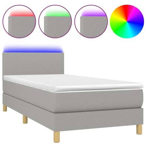 Krevet box spring s madracem LED svjetlosivi 100x200 cm tkanina - Svjetlosiva 100 x 200 cm Gladak dizajn Cijena