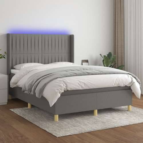 Krevet box spring s madracem LED tamnosivi 140x190 cm tkanina - Tamno siva 140 x 190 cm Okomite pruge Cijena