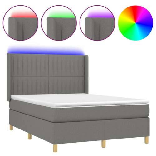 Krevet box spring s madracem LED tamnosivi 140x190 cm tkanina - Tamno siva 140 x 190 cm Okomite pruge Cijena