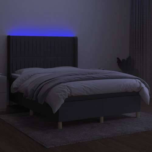 Krevet box spring s madracem LED tamnosivi 140x190 cm tkanina - Tamno siva 140 x 190 cm Okomite pruge Cijena