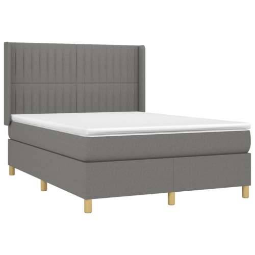 Krevet box spring s madracem LED tamnosivi 140x190 cm tkanina - Tamno siva 140 x 190 cm Okomite pruge Cijena