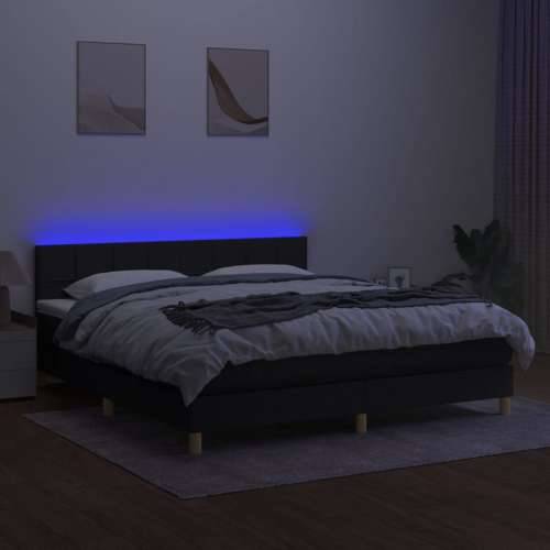 Krevet box spring s madracem LED crni 180x200 cm od tkanine - Crna 180 x 200 cm Blok s kvadratima Cijena