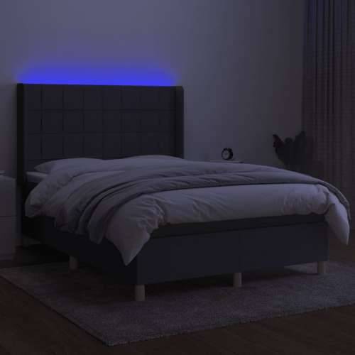 Krevet box spring s madracem LED tamnosivi 140x190 cm tkanina - Tamno siva 140 x 190 cm Blok s kvadratima Cijena