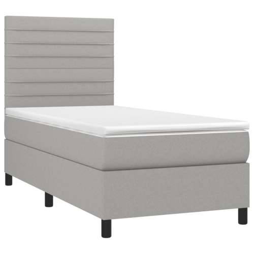 Krevet box spring s madracem LED svjetlosivi 90x190 cm tkanina - Svjetlosiva 90 x 190 cm vodoravne pruge Cijena