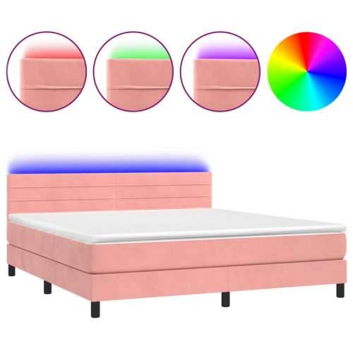 Krevet box spring s madracem LED ružičasti 160x200cm baršunasti - Ružičasta 160 x 200 cm vodoravne pruge Cijena