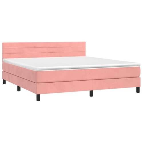 Krevet box spring s madracem LED ružičasti 160x200cm baršunasti - Ružičasta 160 x 200 cm vodoravne pruge Cijena