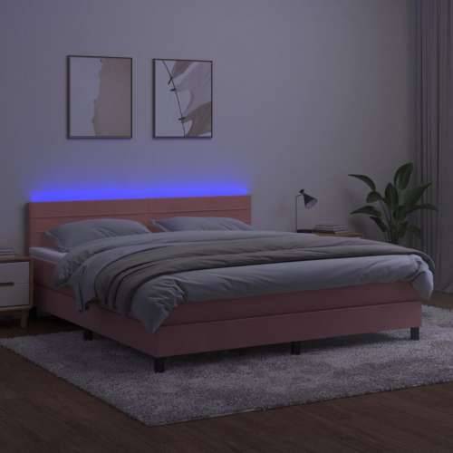 Krevet box spring s madracem LED ružičasti 160x200cm baršunasti - Ružičasta 160 x 200 cm vodoravne pruge Cijena
