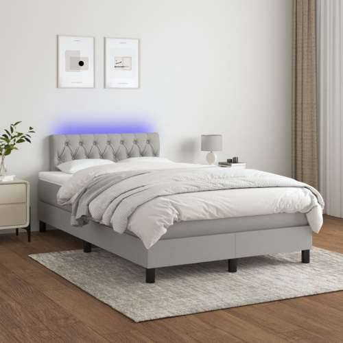 Krevet box spring s madracem LED svjetlosivi 120x200 cm tkanina - Svjetlosiva 120 x 200 cm Dizajn s gumbima Cijena