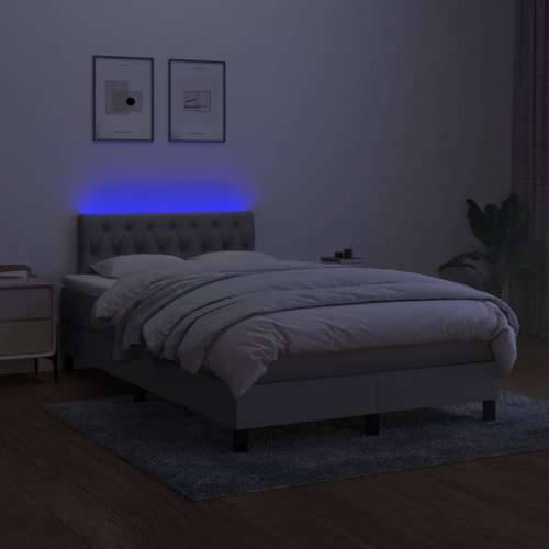 Krevet box spring s madracem LED svjetlosivi 120x200 cm tkanina - Svjetlosiva 120 x 200 cm Dizajn s gumbima Cijena