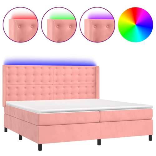 Krevet box spring s madracem LED ružičasti 200x200cm baršunasti - Ružičasta 200 x 200 cm gumbi Cijena