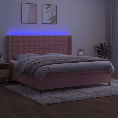 Krevet box spring s madracem LED ružičasti 200x200cm baršunasti - Ružičasta 200 x 200 cm gumbi Cijena