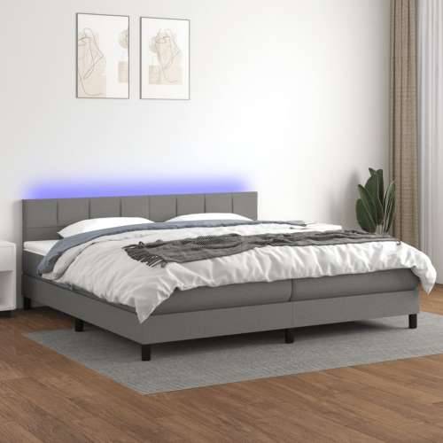 Krevet box spring s madracem LED tamnosivi 200x200 cm tkanina - Tamno siva 200 x 200 cm Blok s kvadratima Cijena